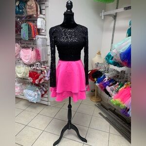 Size 11 Pink & Black 2 Pc Prom Homecoming Formal Party Cocktail Dress NWT
